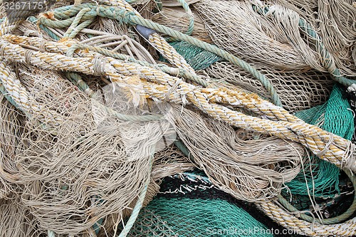 Image of Details of old sea rope fishing nets