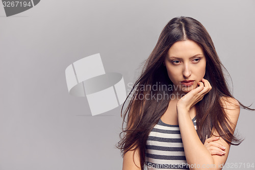 Image of Happy woman with flying hair