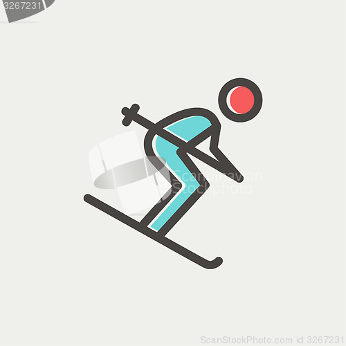 Image of Downhill skiing thin line icon
