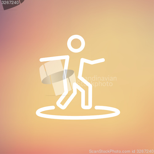 Image of Boy on the surf board thin line icon