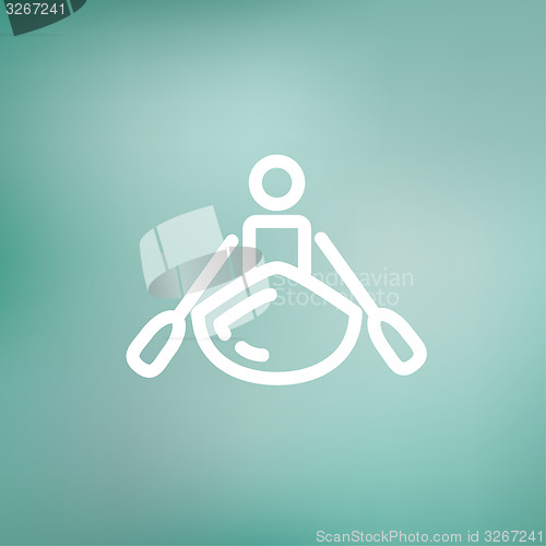 Image of Man doing kayaking thin line icon