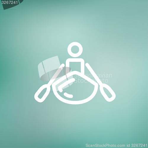 Image of Man doing kayaking thin line icon