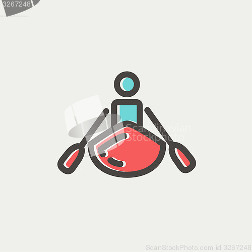 Image of Man doing kayaking thin line icon