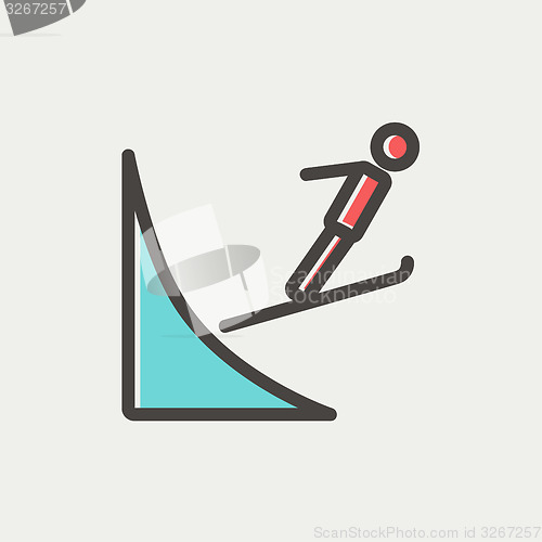 Image of Skier jump in the air thn line icon