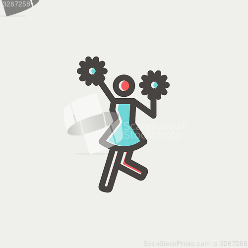 Image of Cheerleader with pom thin line icon