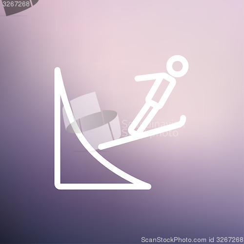 Image of Skier jump in the air thn line icon