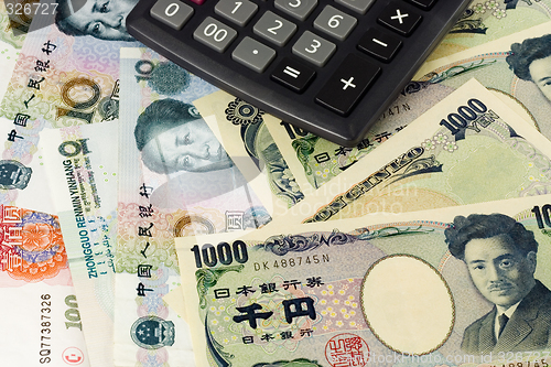 Image of Forex - Chinese and Japanese currency pair with calculator

