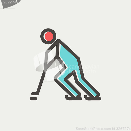 Image of Hockey players pushing the puck thin line icon