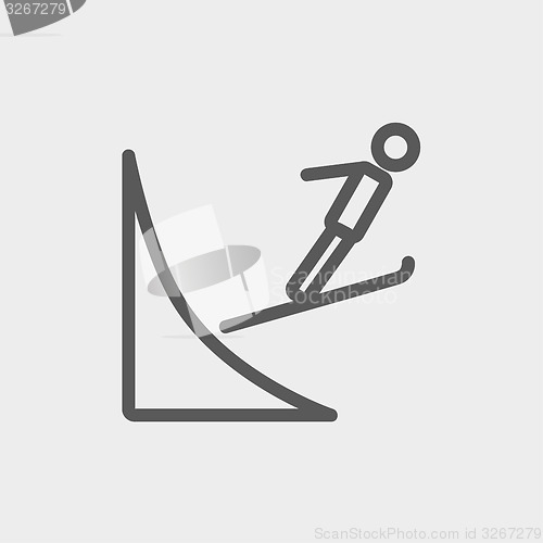 Image of Skier jump in the air thn line icon