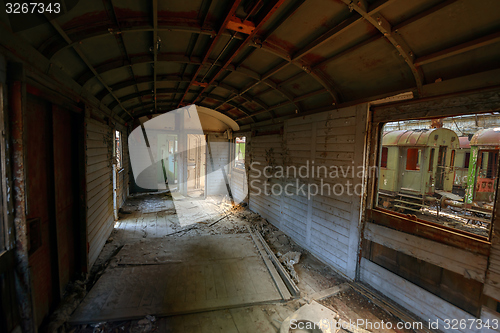 Image of Messy vehicle interior of a train carriage