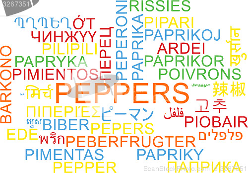 Image of Peppers multilanguage wordcloud background concept