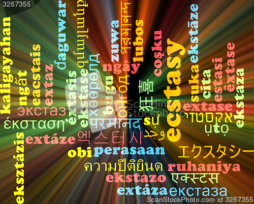 Image of Ecstasy multilanguage wordcloud background concept glowing