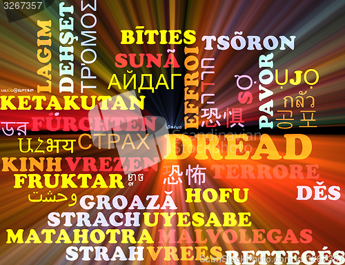 Image of Dread multilanguage wordcloud background concept glowing