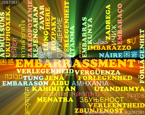 Image of Embarrassment multilanguage wordcloud background concept glowing