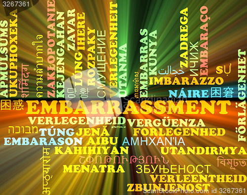 Image of Embarrassment multilanguage wordcloud background concept glowing