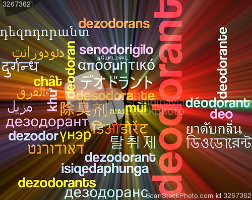 Image of Deodorant multilanguage wordcloud background concept glowing