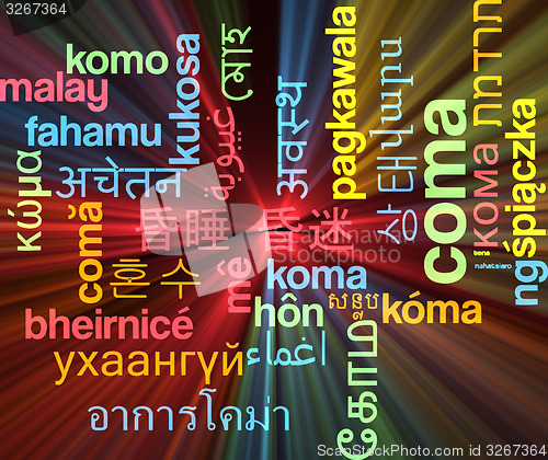 Image of Coma multilanguage wordcloud background concept glowing