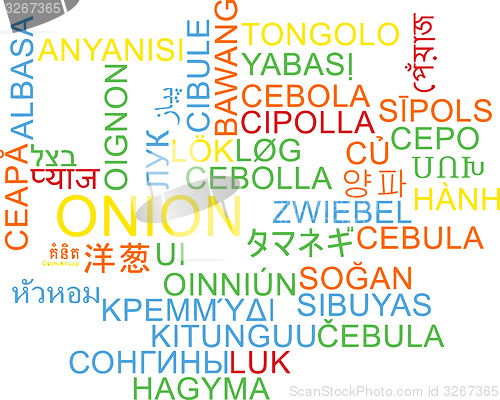 Image of Onion multilanguage wordcloud background concept