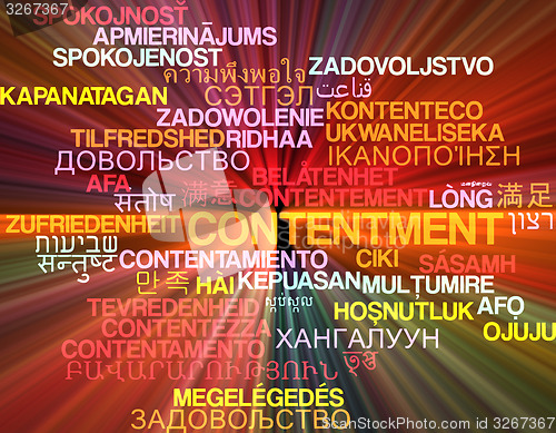 Image of Contentment multilanguage wordcloud background concept glowing