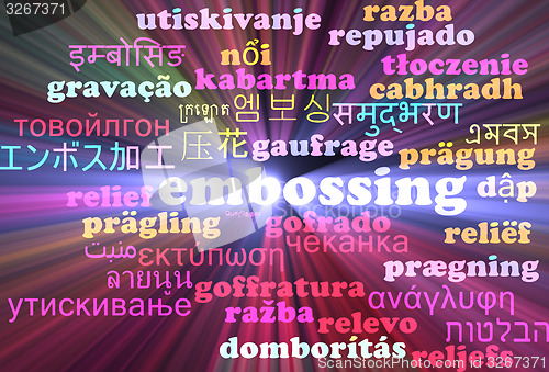 Image of Embossing multilanguage wordcloud background concept glowing