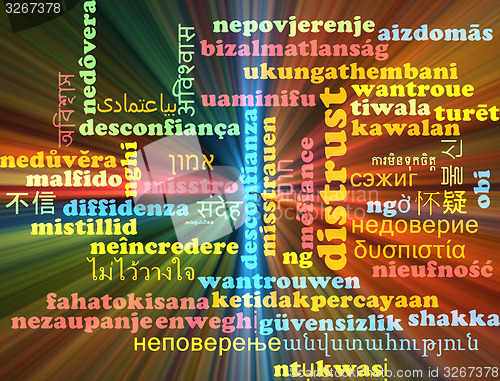 Image of Distrust multilanguage wordcloud background concept glowing