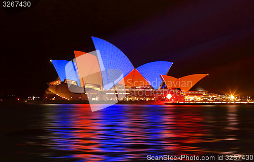 Image of Sydney Opera House in Red and Blue