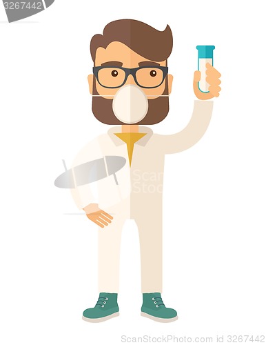 Image of Scientist with mask and test tube.