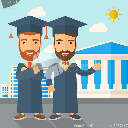 Image of Two men wearing graduation cap.