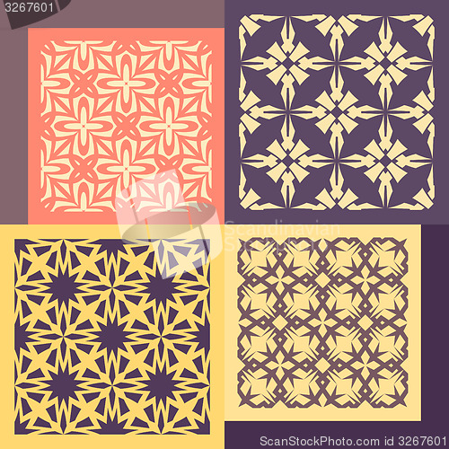 Image of Set of four seamless patterns. Vintage geometric ornaments. 