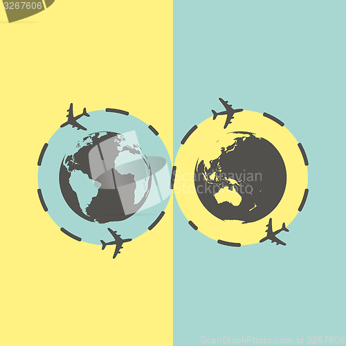 Image of Business background with earth globe and airplane. 