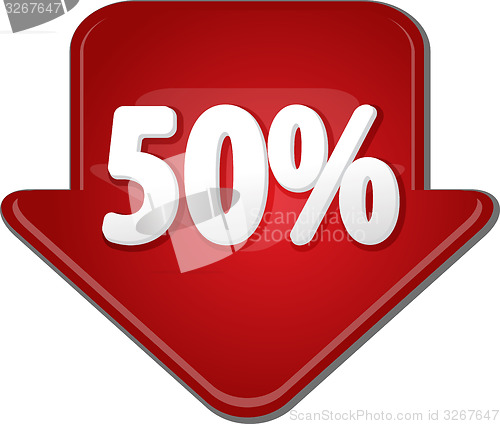 Image of Fifty percent down arrow bubble illustration