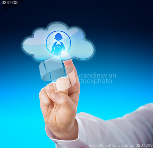 Image of Finger Contacting Female Office Worker In Cloud