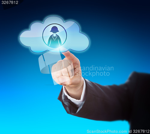 Image of Arm Reaching To Touch Female Worker In The Cloud