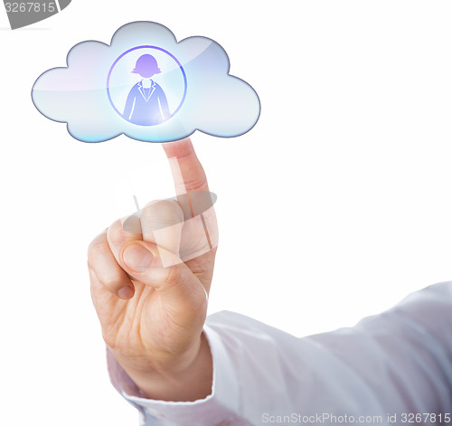 Image of Finger Connects With Business Woman In The Cloud