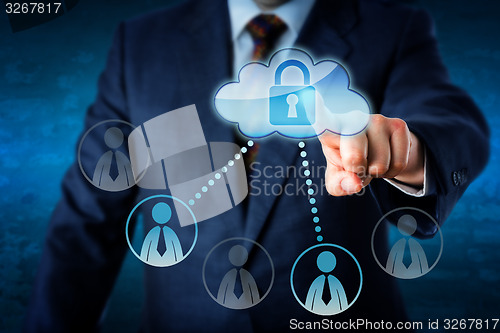Image of Executive Touching Locked Cloud Linked To Peers