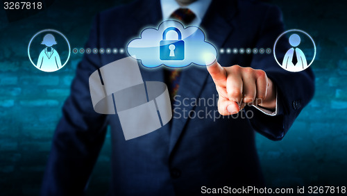 Image of Manager Touching Locked Cloud Linked To Workers