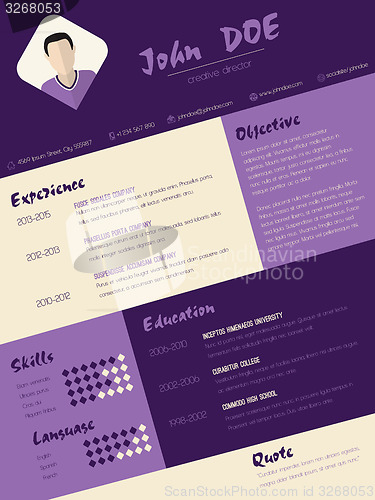 Image of Modern curriculum vitae resume with purple stripes