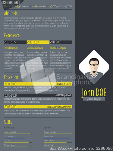 Image of Modern curriculum vitae resume with dark background