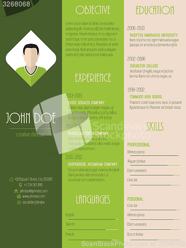 Image of Modern resume curriculum vitae in green with stripes