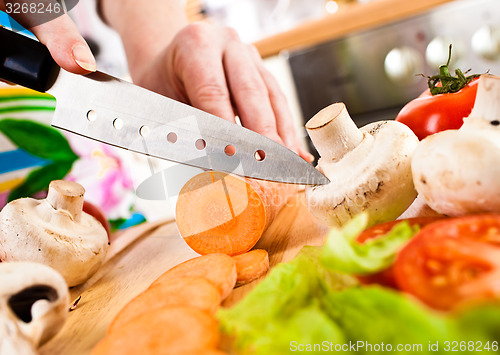 Image of Woman\'s hands cutting vegetables