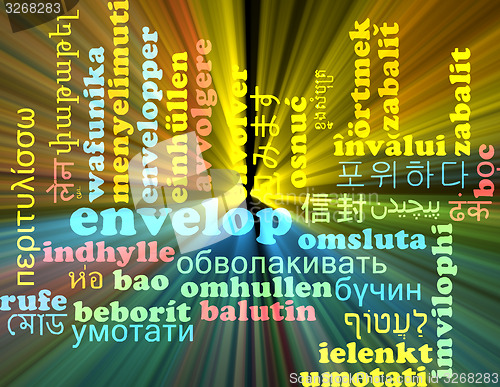Image of Envelop multilanguage wordcloud background concept glowing