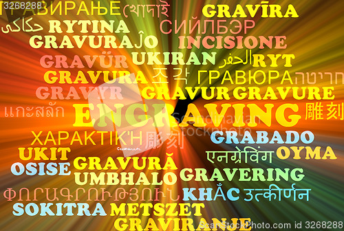 Image of Engraving multilanguage wordcloud background concept glowing