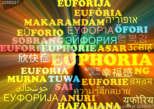 Image of Euphoria multilanguage wordcloud background concept glowing