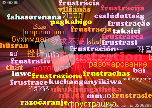 Image of Frustration multilanguage wordcloud background concept glowing