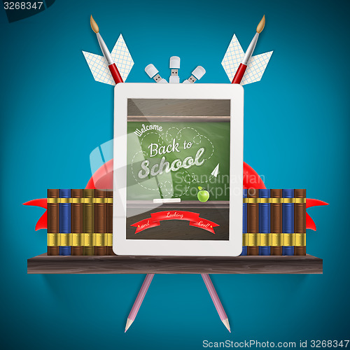 Image of Tablet pc with books. EPS 10