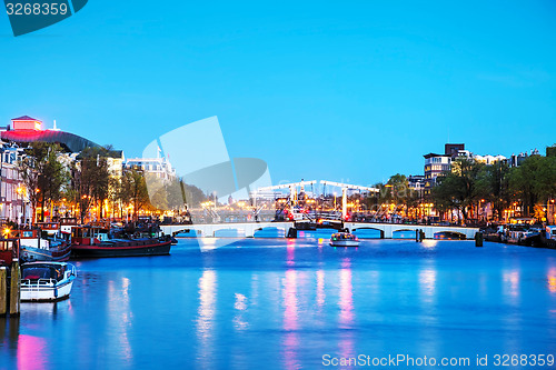 Image of Night city view of Amsterdam, the Netherlands