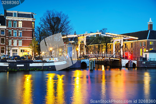 Image of Night city view of Amsterdam, the Netherlands