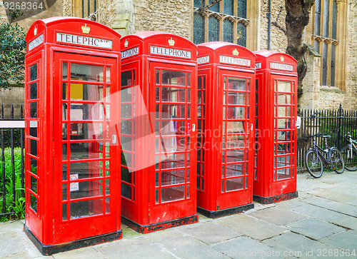 Image of Famous red telephone booths in London