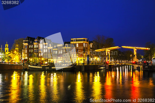 Image of Night city view of Amsterdam, the Netherlands