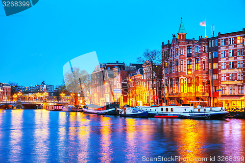 Image of Night city view of Amsterdam